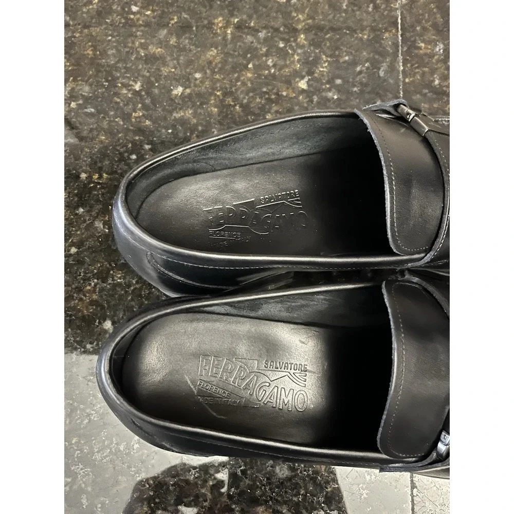 Salvatore Ferragamo‎ Men's Black Leather Single Side Gancini Buckle Loafers 11